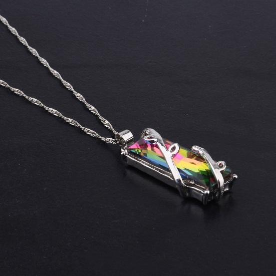 Colorful Faux Crystal Necklace Rectangular Pendant Necklace Stylish Vine Design Adjustable Dainty Necklace