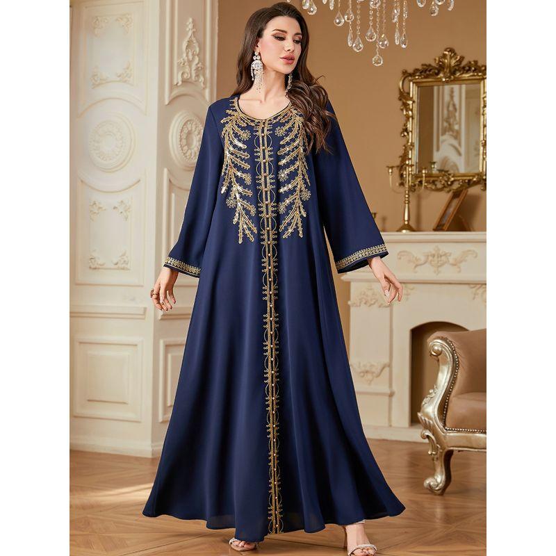Magic Queen Arabic Sequined Embroidered Dubai Plus size Robe Long Dress Women's Dress