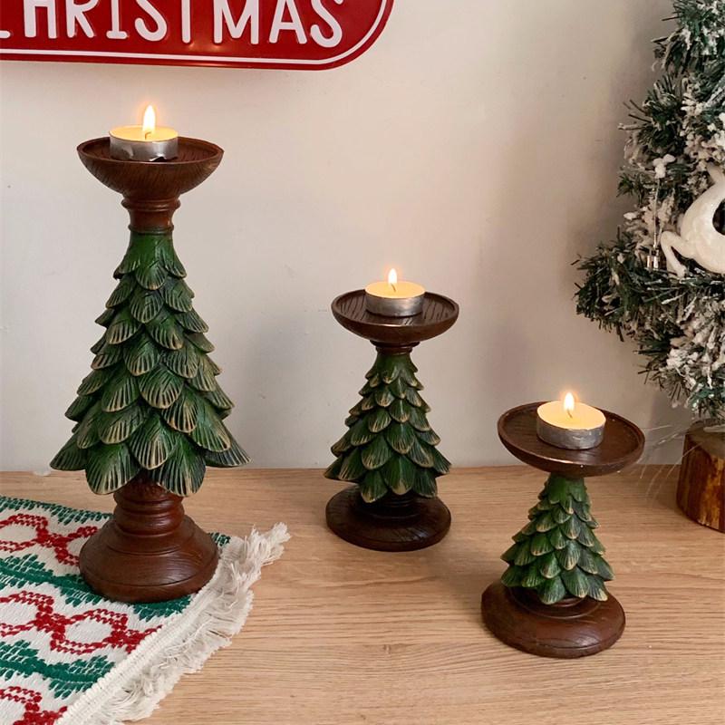 Retro Christmas Tree Candle Holder Ornament for Festive Home Decor