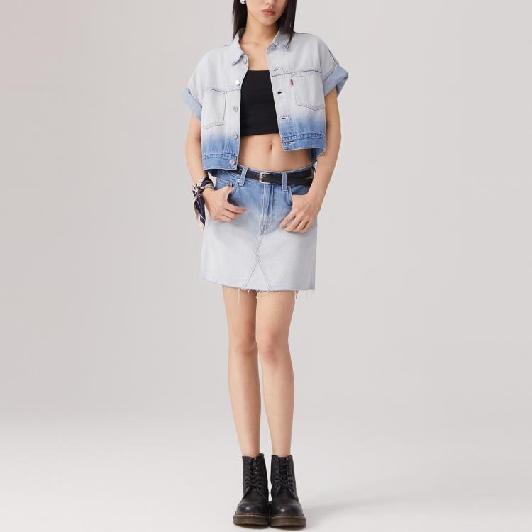 Levis Cool Series Loose Gradient Comfortable Polo Short Sleeve Denim Jacket Women Jackets Light-Blue 002YZ-0001