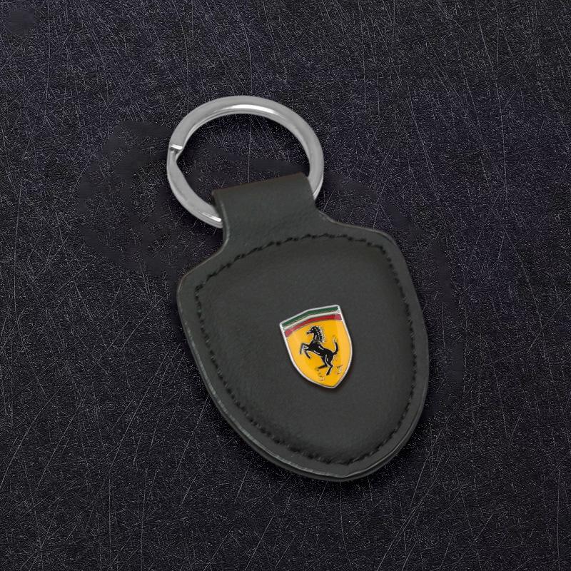 3D Emblems Leather Car Keyring Keychain Anti-Loss Pendant For Ferrari F430 CRoma 488 Portofino Spider SF90 Superfast Competizione