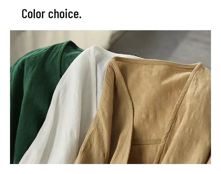 Spring/Summer Cotton Linen Jacquard Cardigan - Loose, Slim, Bat Sleeve, Sun Protection Long Sleeve Shirt