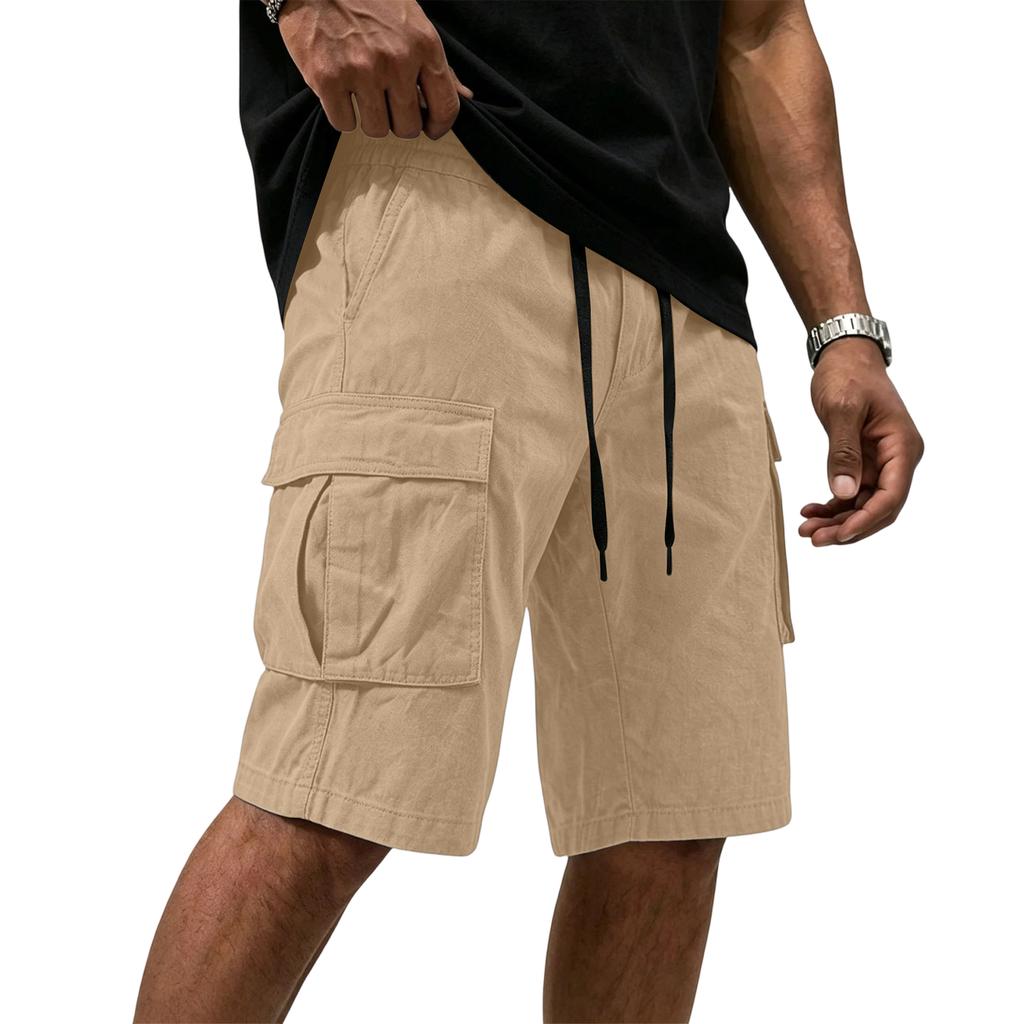 Mens Cargo Shorts Multi Pocket Drawstring Waist Relaxed Fit Workwear Style Casual Cotton Short Pants for Outdoor Activities