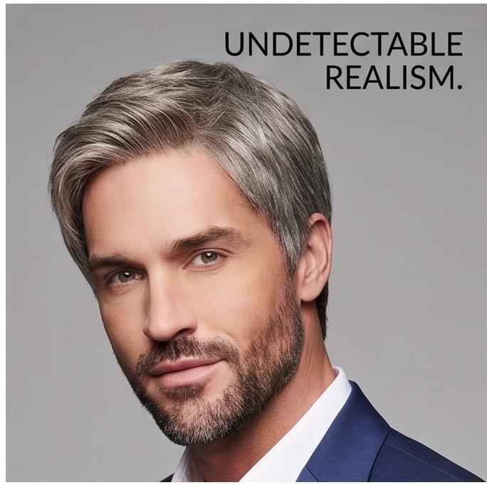 Men’s Grey Short Fluffy Side-Part Synthetic Wig, Adjustable Breathable Cap, Natural Look for Daily & Casual Occasions