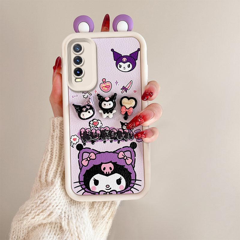 KEYSION Cute Ear 3D Cartoon Case for VIVO Y20 Y20sG Y20i with Bracelet Soft Silicone Shockproof Phone Cover for VIVO Y12S Y11S