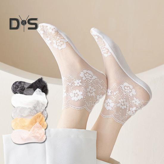Chaussettes en Dentelle pour Femmes Chaussettes de Cheville en Dentelle Florale Transparentes en Maille Été Ultra-Fines Résille Volantées pour Adolescentes Filles