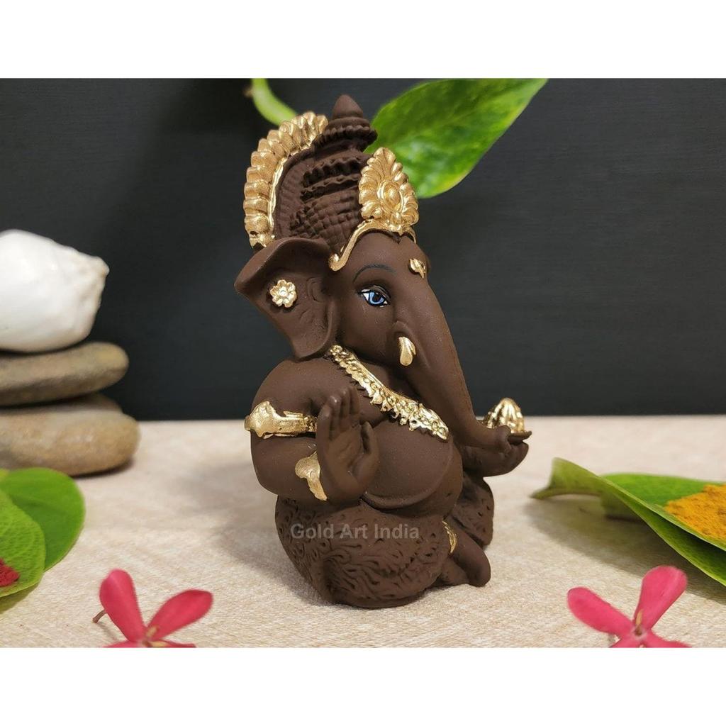 Brown Terracotta Idol for Ganesh Idol for Car Dashboard God Ganesha Idol for Home Decor Ganpati for Gift 3.5 inches (Brown Terracotta), Idol