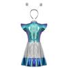 Girls Halloween Alien Costume Outer Space Cutie Dress Set Funny Alien Hair Hoop Accessory Cosplay Outfit