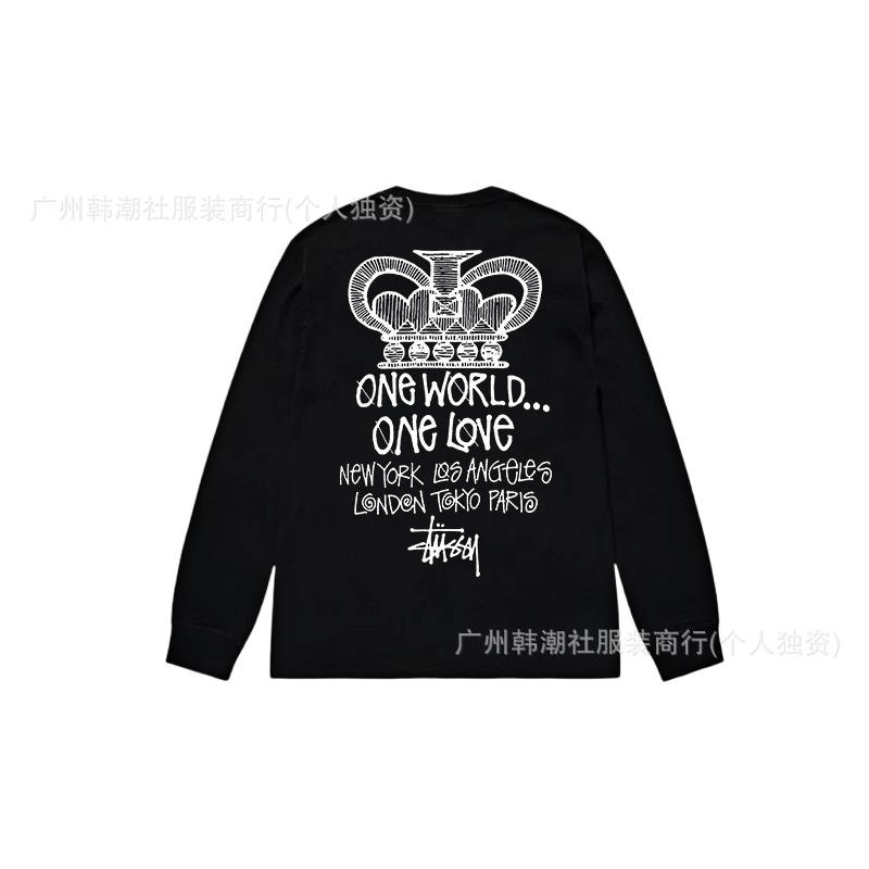 3. Cross-border Stuart long-sleeved printed t-shirt American trendy cylindrical cloth casual loose men and women the same style