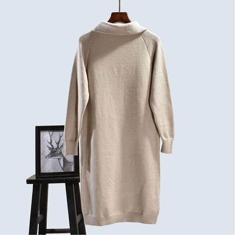 Thickened New Autumn and Winter Easiest for Match Mid Length Long Length Sweaters Mid-Length Dress Lapel