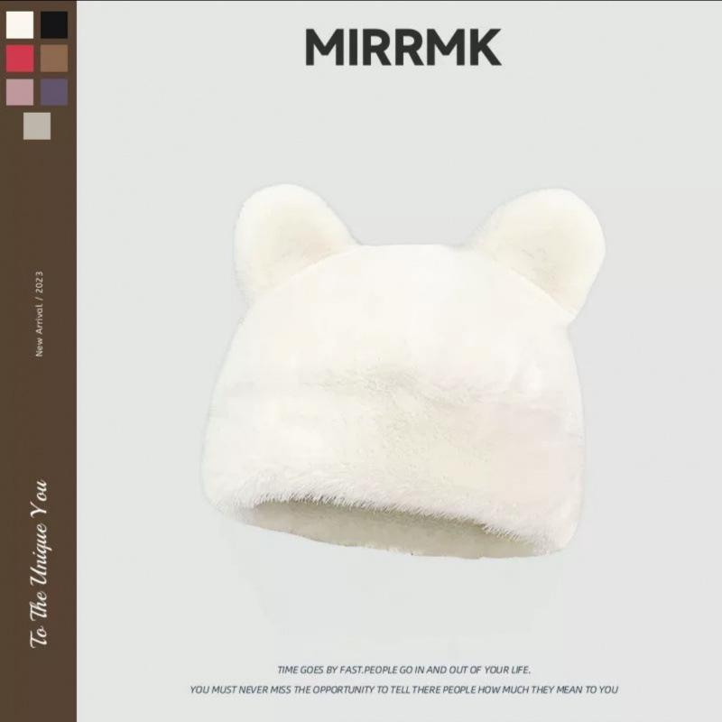 New Bear Plush Hat Female Cute Wool Warm Fluffy Big Head Circumference Knitted Cold Hat Autumn and Winter