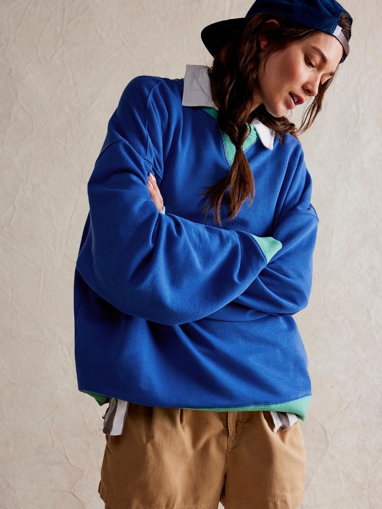 Autumn and Winter Fashion New Women's Sports Hoodie Round Neck Patchwork Casual Contrasting Long Sleeved Warm Pullover