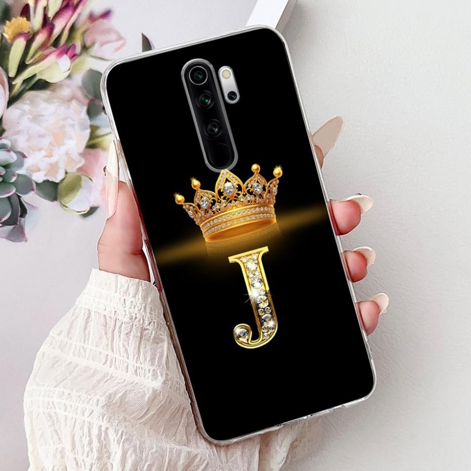Fashion Crown Initial Letter Case For Xiaomi Redmi Note 8 Pro Note8 8T Soft Silicone TPU Cover For Redmi Note 8 8Pro Phone Cases