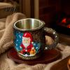 Christmas Party Supplies Theme Mug with Stainless Steel Liner, 3D Relief Hand Decorations Painted Resin Coffee Cup, Decorative Drinkware for
