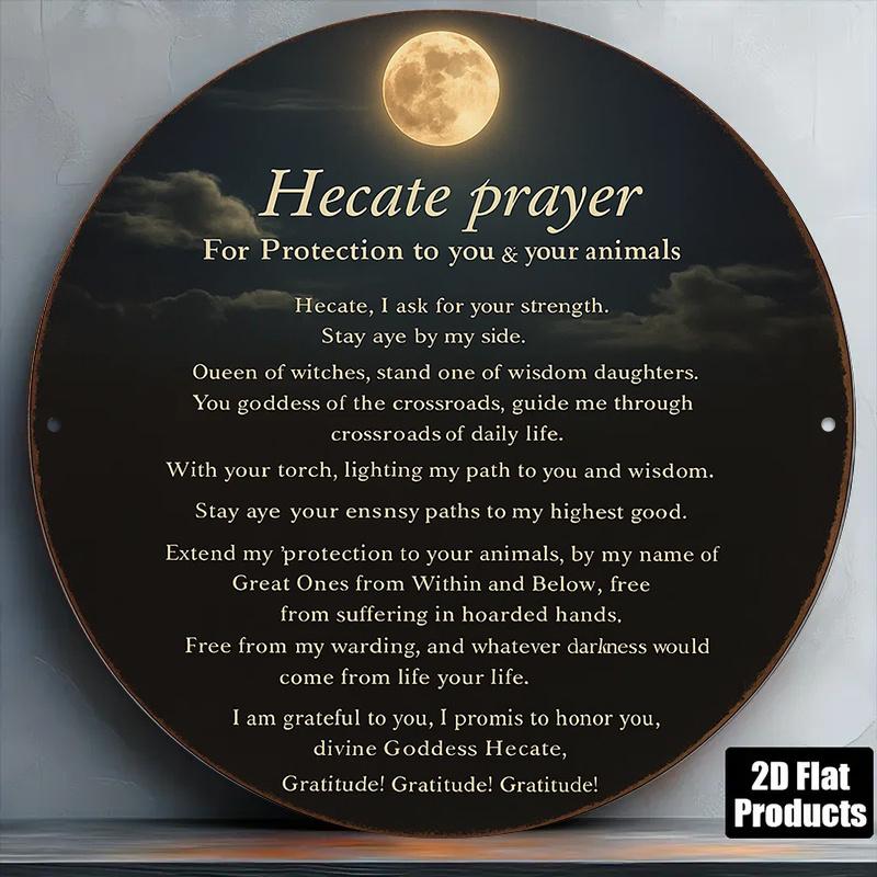 Tin Sign Vintage Durable Metal Plaque Wall Decor Hecate Prayer Moon Home Office Bar Man Cave Wall Art 20x20cm(8x8inch)