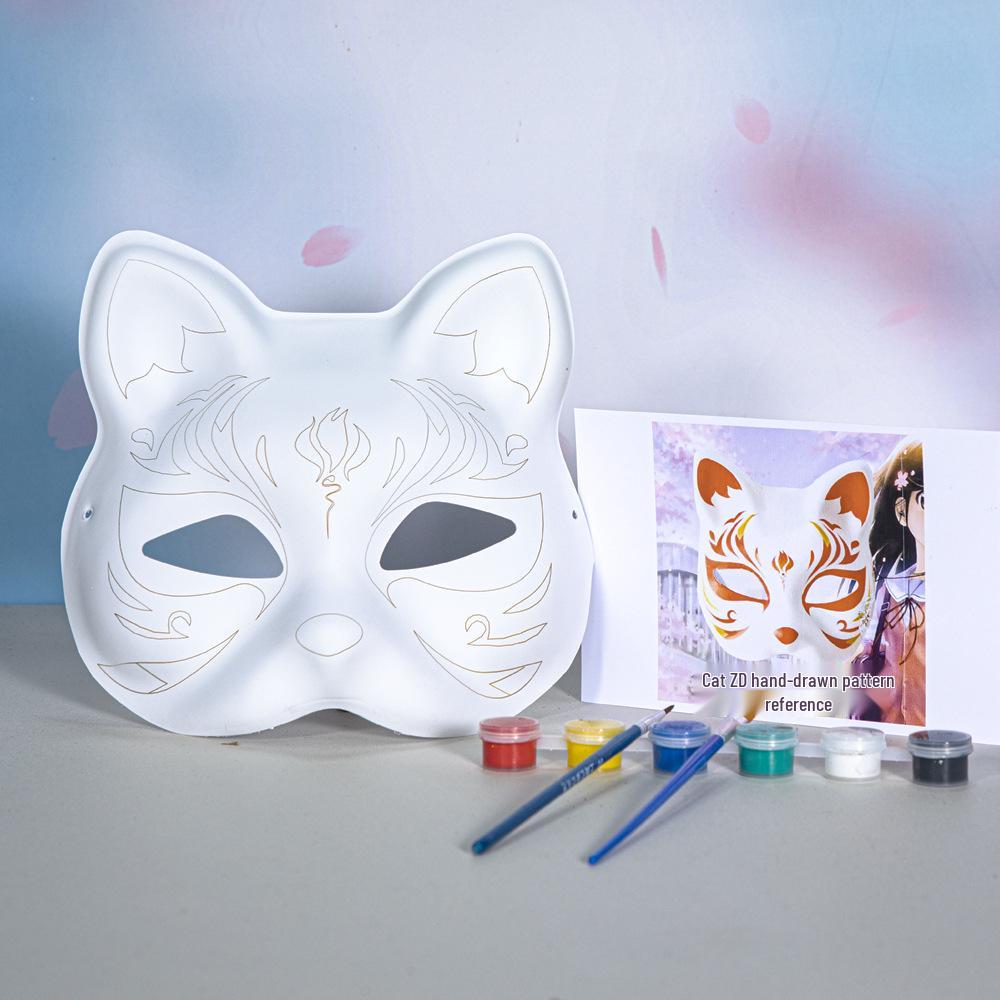 DIY White Peking Opera Fox Mask: Blank Paper Pulp for Kids To Paint