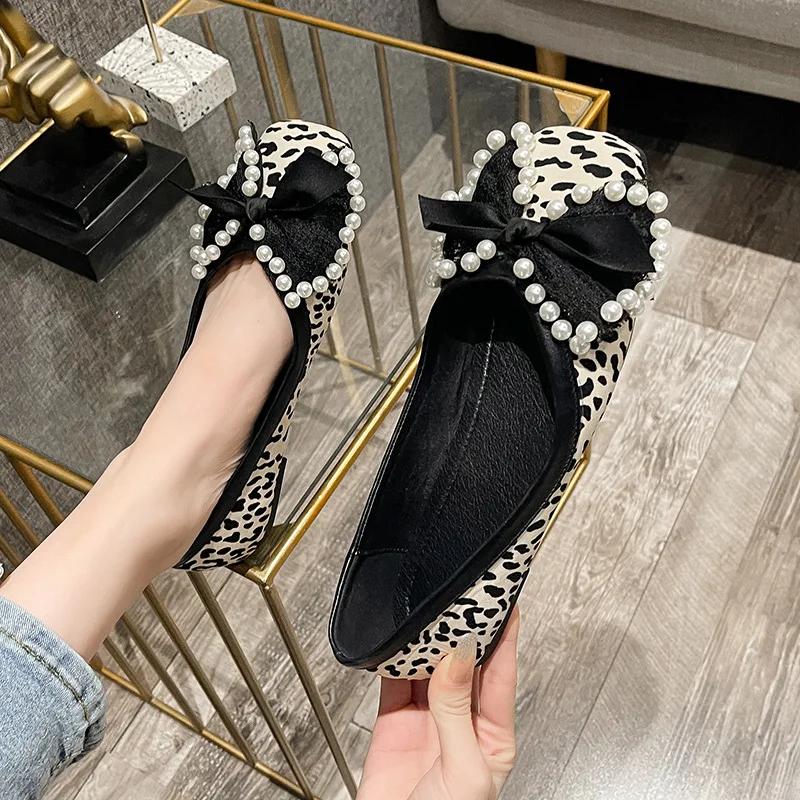 2025 Spring Summer Shoes Women Flats Elegant Ladies Leopard Shoes Fashion Brand Boat Shoes Flat Plus Size 42 A43760