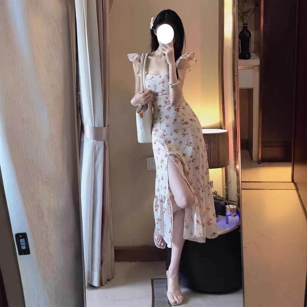 Xiaofei Sleeve Floral Dress for Women's Summer New Super Good-looking Gentle Wind French Sweet First Love Temperament Long Dress