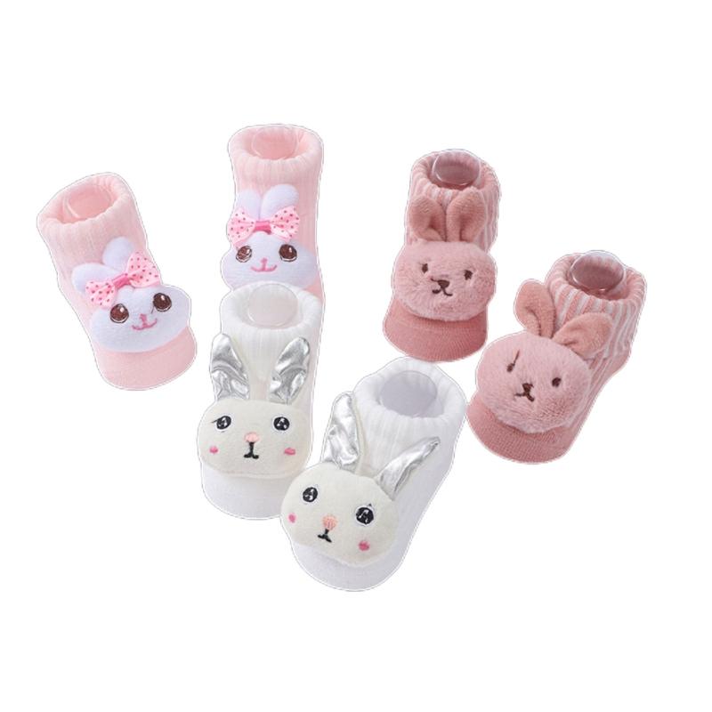 3 Paar Junge Mädchen Lauflernsocken Cartoon-Puppen Strickschuhe Bodenfußbekleidung
