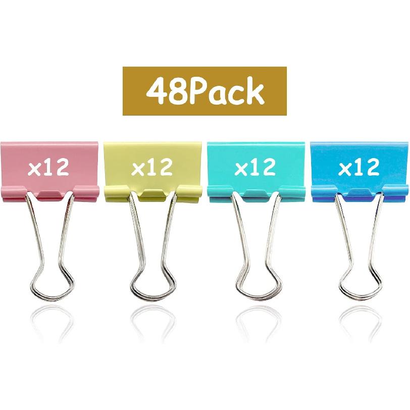 48 Pcs Medium Binder Clips, 1.25 inch(32mm), Colored Binder Clips, Paper Clamps Medium Size for Office Supplies, 4 Vibrant Colors