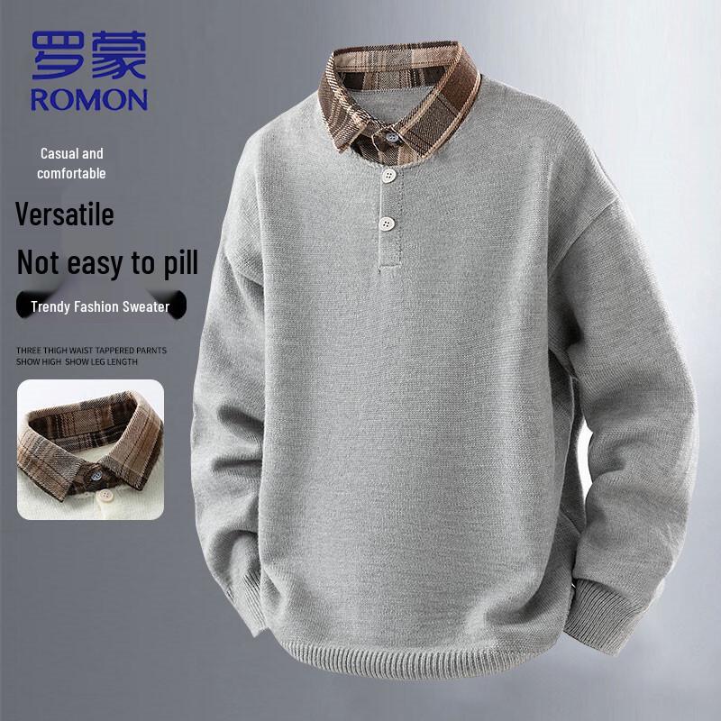 

ROMON Men s Mock Two-Piece Lapel Pullover Sweater L