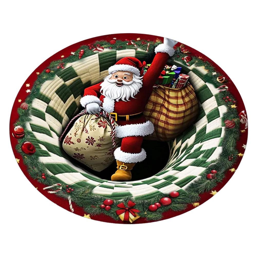 

60*60cm Christmas Round Carpet 3D Special-shaped Crystal Velvet Santa Claus Floor Mat Atmosphere Decoration Red Bedroom Door Mat
