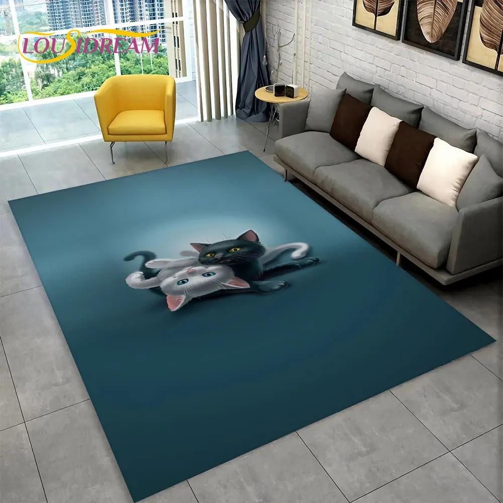 Cute Cat Cartoon Area Rug,Carpet Rug for Living Room Children's Bedroom Sofa Doormat Decor,Kids Play Crawling Non-slip Floor Mat