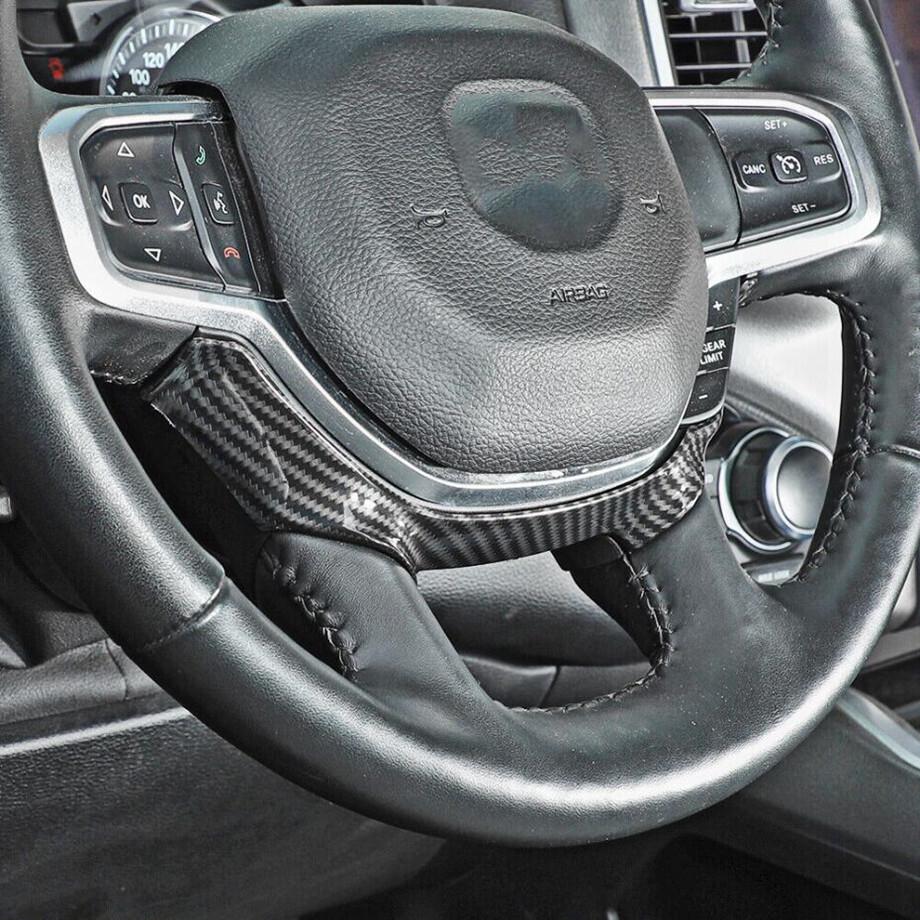 For 2019 - 2024 Dodge RAM 1500 Carbon Fiber Steering Wheel Decoration Cover Trim