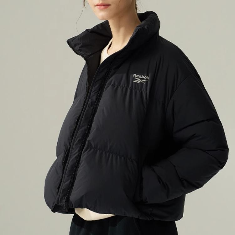 Reebok Warm And Comfortable Stand Collar Zipper Jacket Down Coat Women jackets Black 24FRM204WGH0