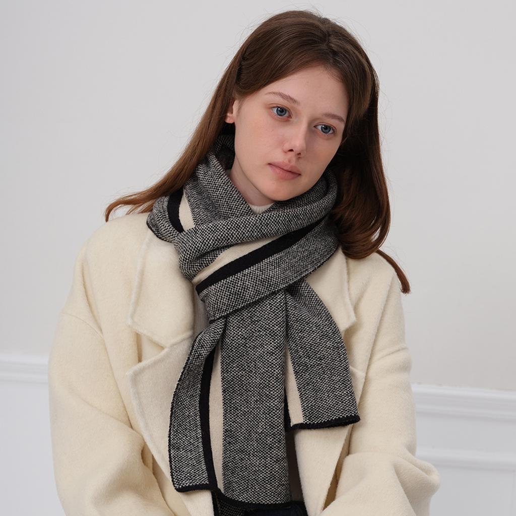 New Thickened Warm Shawl Arctic Fleece Three-Color Checkered Knitted Scarf Women's Autumn and Winter