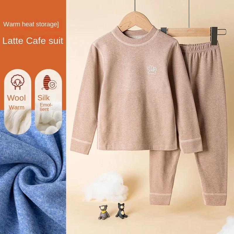 Kids Wool & Silk Thermal Underwear Set Breathable Warm Base Layer Pajamas Soft Cozy Winter Loungewear for Boys & Girls