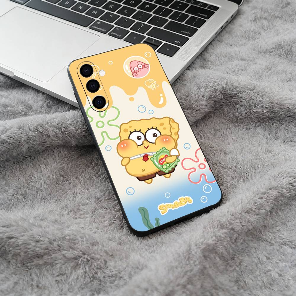 S-B-Sponge-Bob Soft Silicone Phone Case for Samsung Galaxy A73/A71/A72/A70/A53/A52/A51 - Black