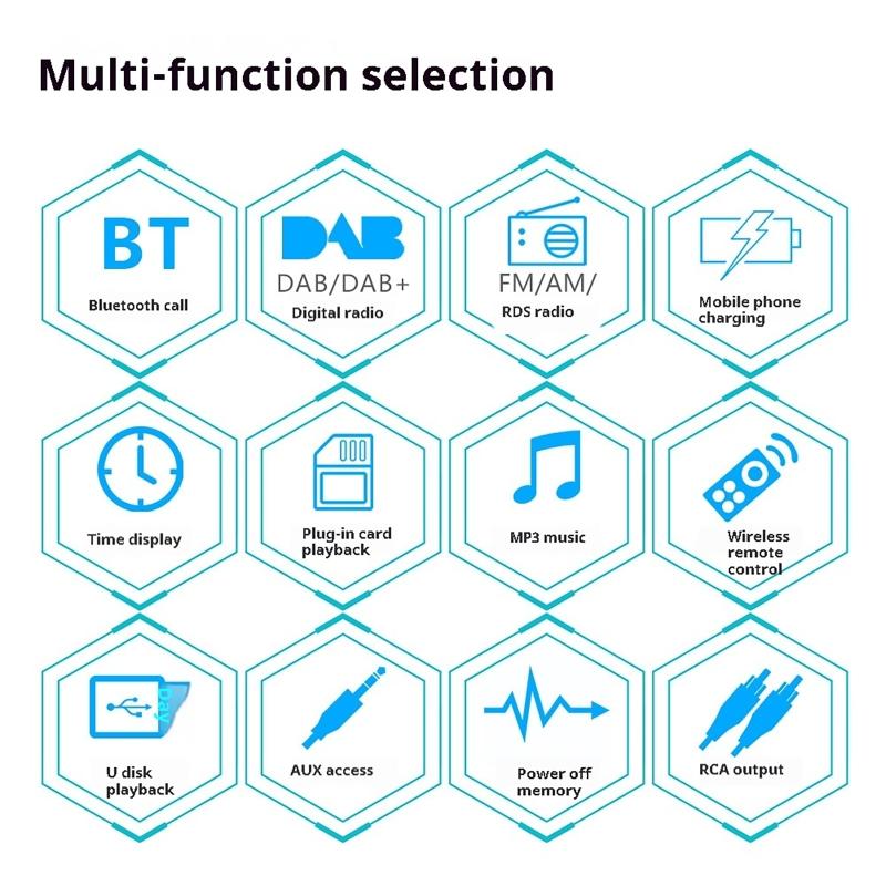 2026 Portable Car Stereo Unit FM AM DAB AUX RDS USB Function Bluetooth Single 1 DIN Remote Control MP3 Player 7-color Lights Multifunctional 12V Radio
