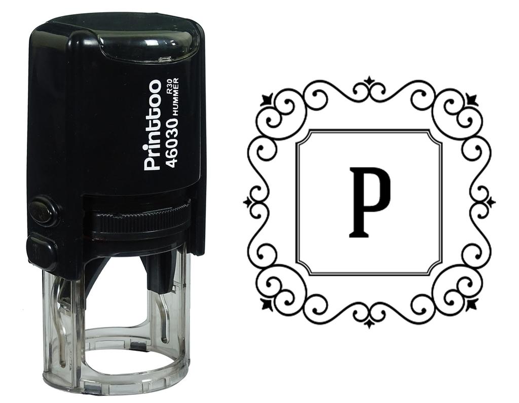 Printtoo Alphabet P Monogram Initial Square Swirl Border Self Inking Rubber Stamp Office
