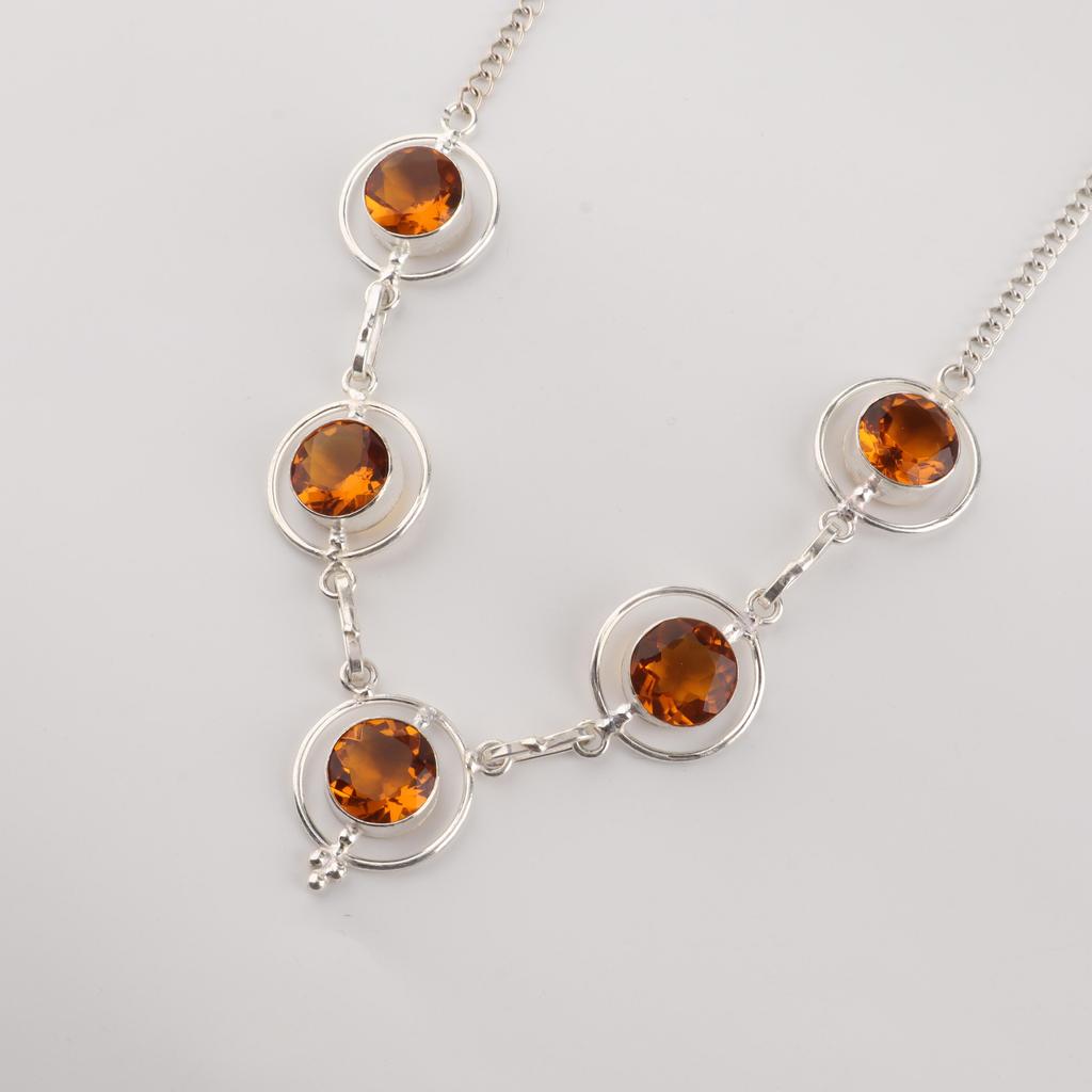 Citrine Gemstone Silver Necklace, 925 Sterling Silver Elegant Citrine Jewelry, Pretty Homemade Necklace, Women Silver Jewelry RN-2-2