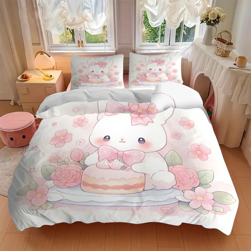 3er-Set Bettwäsche mit Kuchen- und süßem Hasendruck, ultraweich, atmungsaktiv und bequem, mit stilvollem Design für Schlafzimmer- und Gästezimmerdekoration 1 C