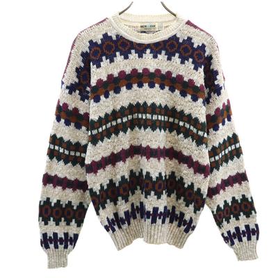 80s Old USA Made Border Pattern Long Sleeve Sweater L Men's Used