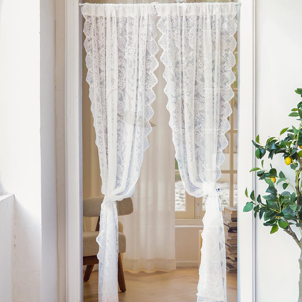 1 x weißer Spitzenvorhang, Fenstervorhang für Wohnzimmer, romantischer Spitzengaze-Vorhang für Hochzeiten und Feiertage.