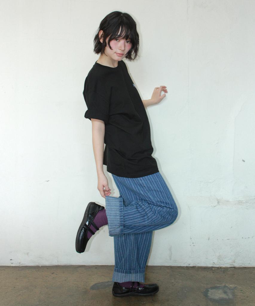 RONRON Stripe Denim Wide Pants Medium Blue
