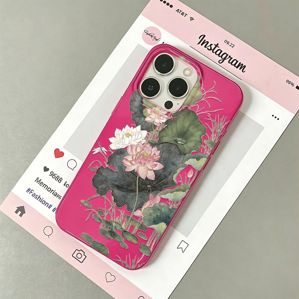 Ink Lotus Matte Silicone Case For Iphone 13 12 11 16 15 14 17 Pro Max Anti-Fingerprint Ultra Thin Cover