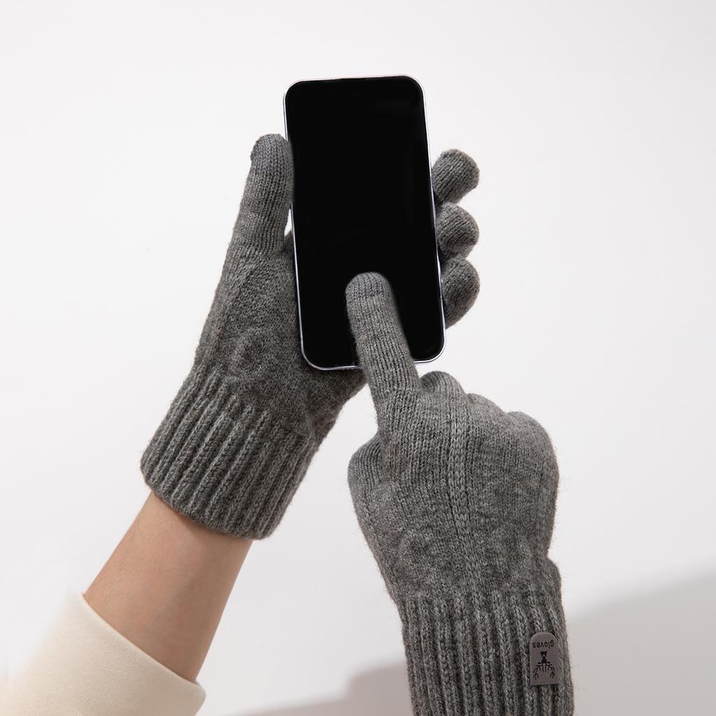 Men Thermal Gloves Winter Touchscreen Fleece Lined Thick Cold Proof Warm Wool Knitted Gloves