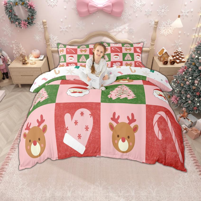 

Comforter Homewish Kawaii Santa Claus 2Pcs/3Pcs Striped Sleigh Print Bedding Merry Christmas Bed Set Comforter (quilt)-EU Single(135*200cm)3pcs