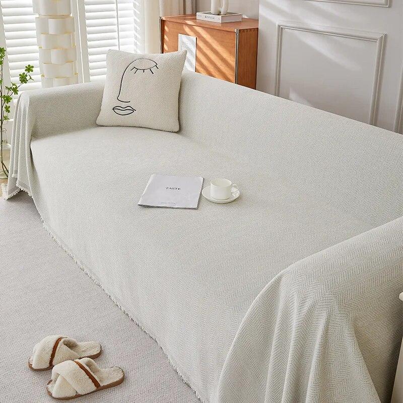 Herringbone Pattern Solid Color Chenille Sofa Towel Four Seasons Universal Sofa Cushion Living Room Sofa Cover