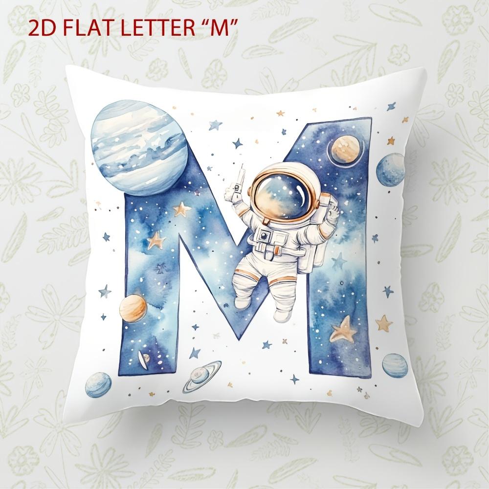 Astronaut Letter Print Pillow Cover Cosmic Space Theme Cushion Cover For Office Sofa Bedroom Living Room Home Decor Galaxy Style