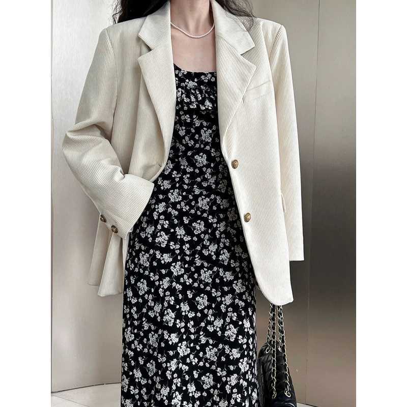 Women's Corduroy Blazer Jacket Single Breasted Oversized Casual Workwear