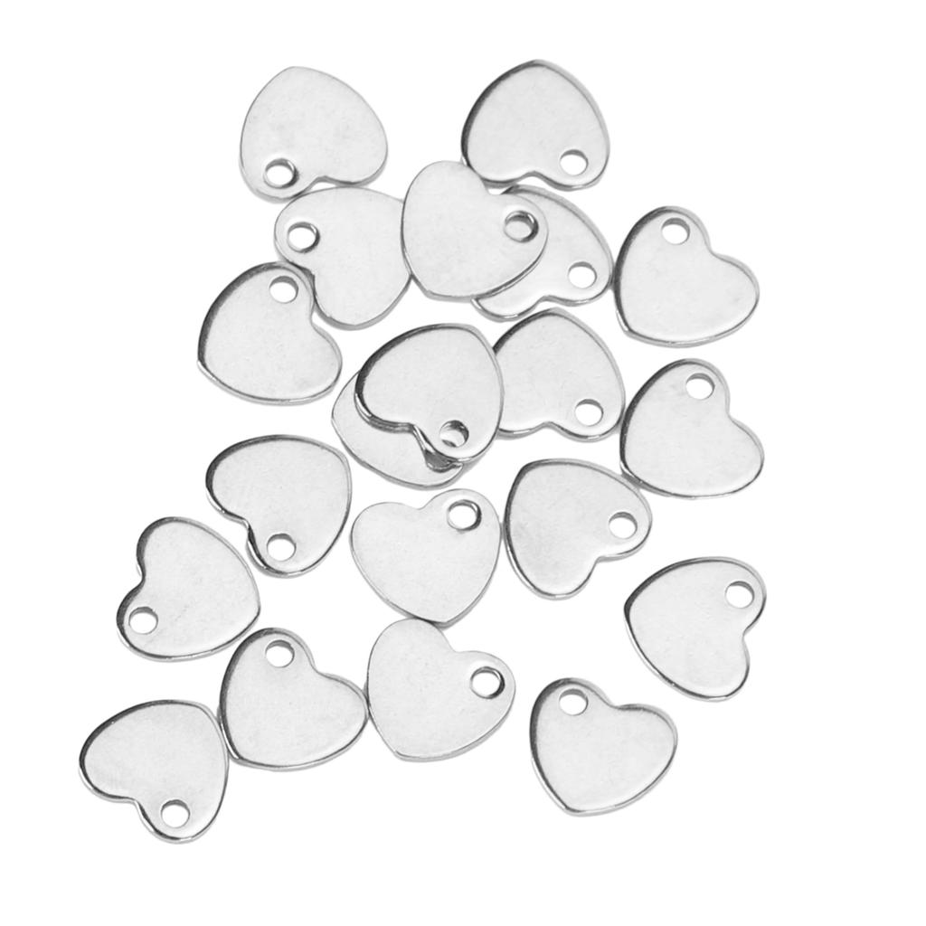 20pcs DIY Heart Shaped Pendant Stainless Steel Pendant with Hole Jewelry Making Accessory(Steel Color 6.5 x 7mm)