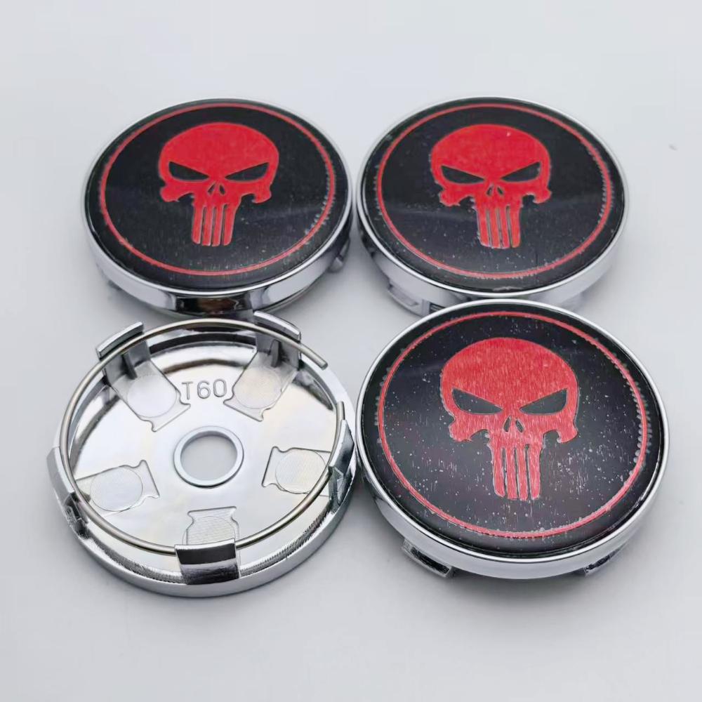 4pcs/set Skull Logo Emblem Car Wheel Center Caps 60MM 56MM Wheels Hub Cap Skulls Badge Rim Hubcaps Cover Replace Car Accessories