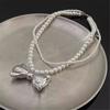 Tooxika French Retro Romantic Light Luxury Double Pearl Bow Necklace Niche Choker Collarbone Chain