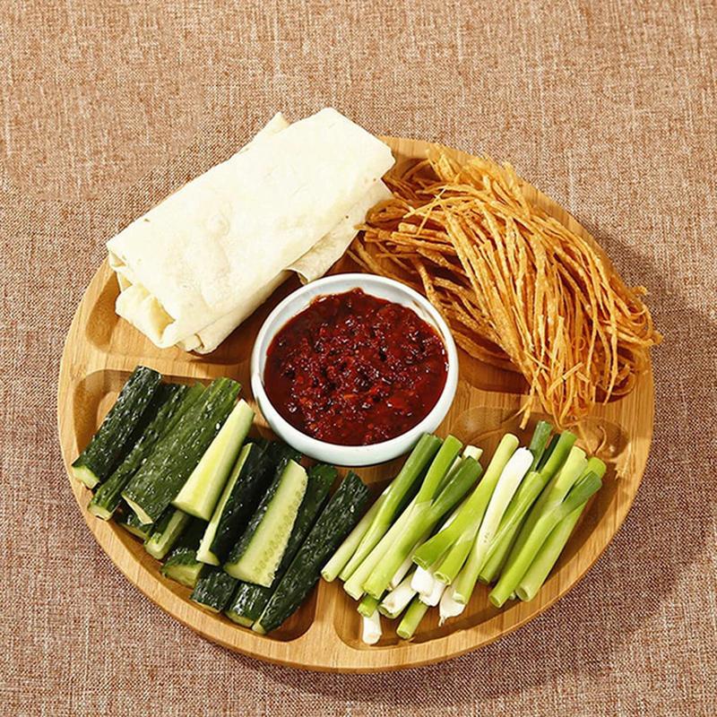 Bamboo Appetizer Party Platter Divided Serving Tray With 5 Compartments Dessert Fruit Veggie Food Serve Plate Tray For Party