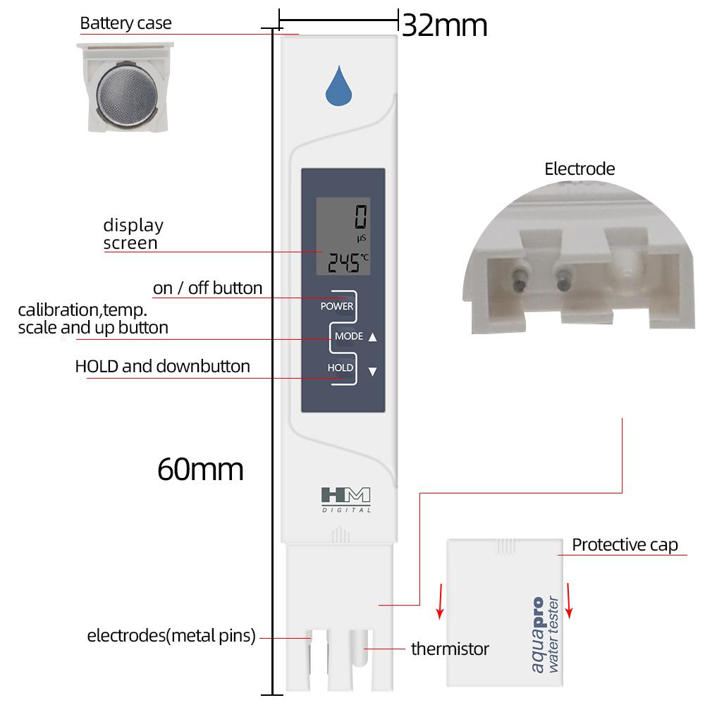 HM Digital AP-2 EC Meter 2 In 1 EC Temperature Water Quality With Automatic Calibration Electrical Conductivity Tester